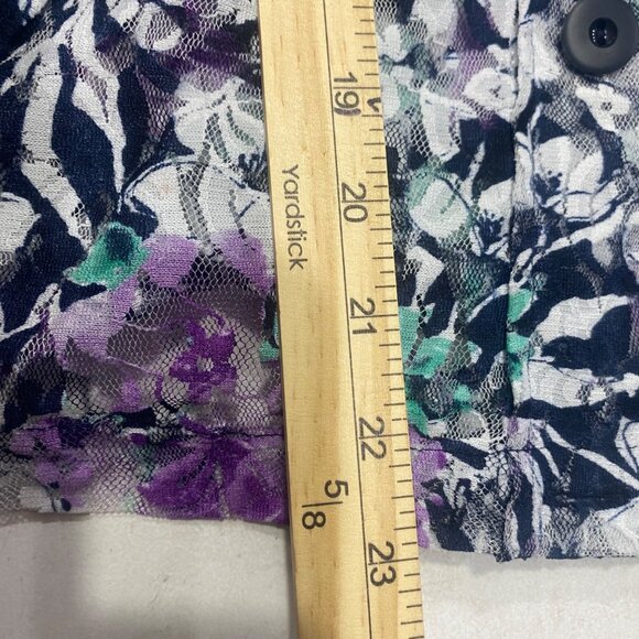 Christopher & Banks Button Up Sheer Top  Womens L Floral Purple Lightweight Fall - Picture 9 of 10
